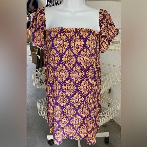 Peach Love California Dresses | Nwt Purple/Gold~Lsu~Off The Shoulder Dress Size Small | Color: Purple/Yellow | Size: S | Pm-81478198'S Closet